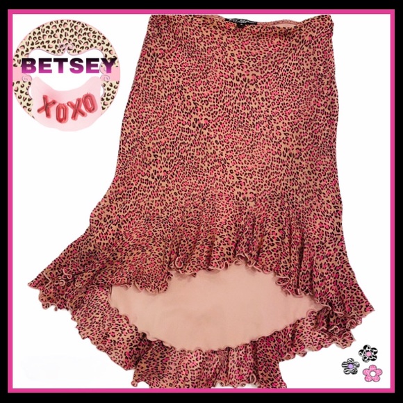 Betsey Johnson Dresses & Skirts - Vintage Betsey Johnson 100 Silk Pink Leopard Skirt